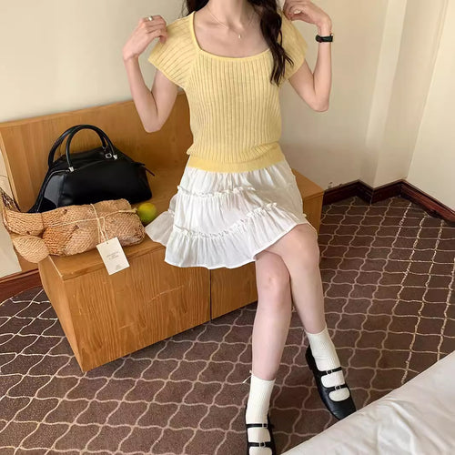 Dongdaemun Pingtai Tencel Short-sleeved Knitted Sweater