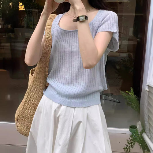 Dongdaemun Pingtai Tencel Short-sleeved Knitted Sweater